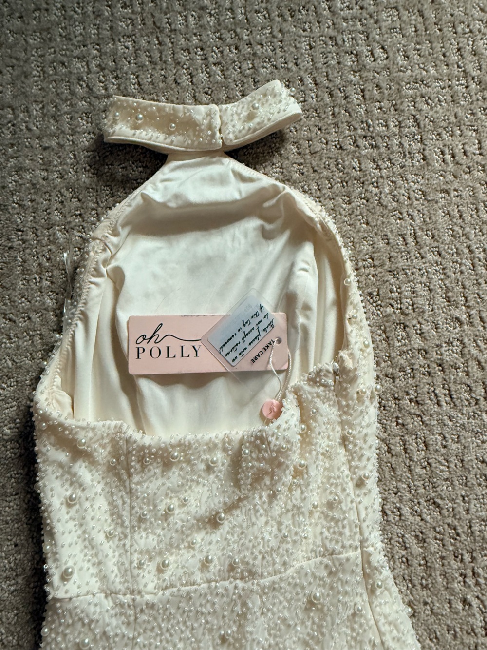 NWT Oh Polly, Elegant Ivory Halter Sequin Evening Dress, Size 4 - Picture 6 of 8